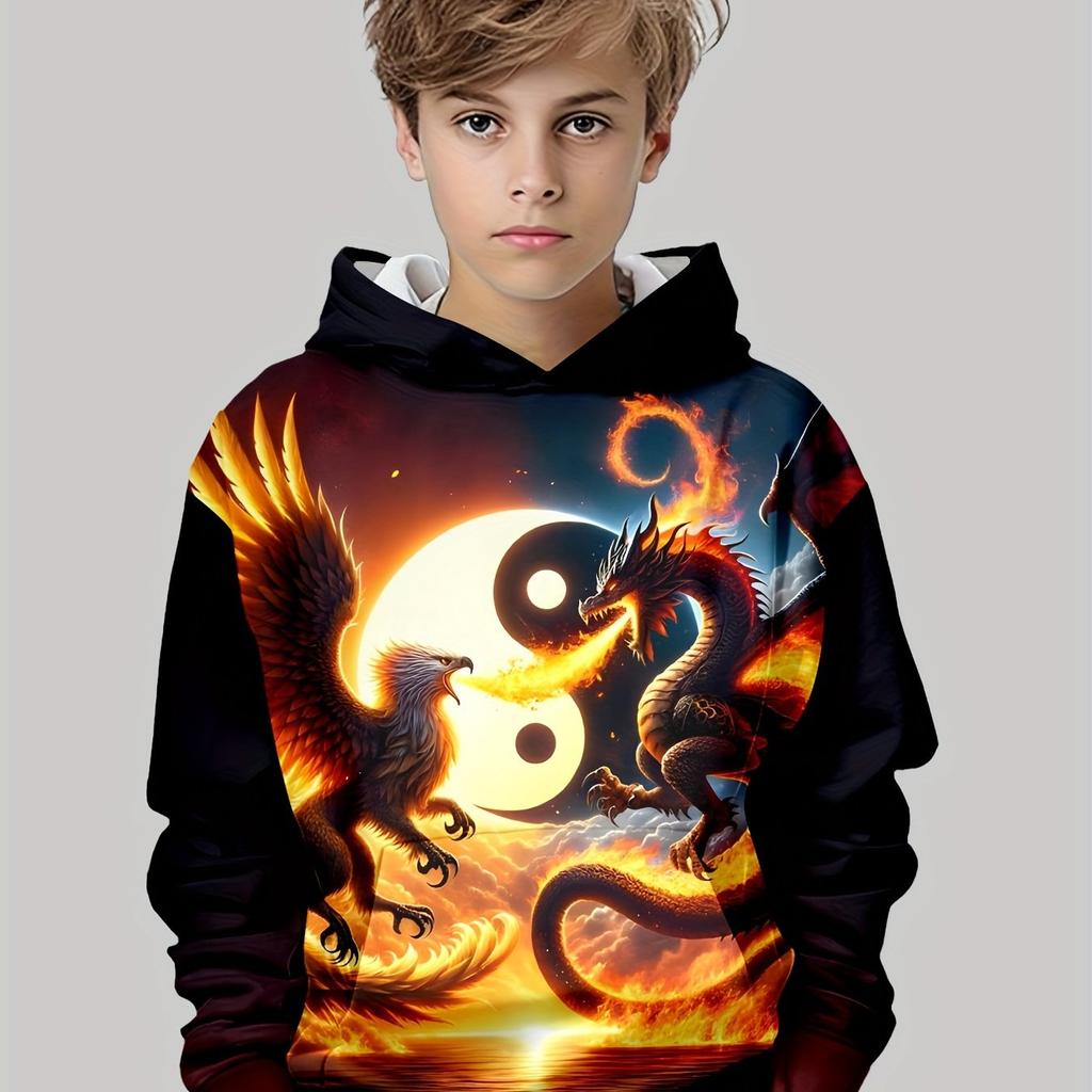 Autumn 3D Dragon Printed Hoodies Fashionable Casual Sports Long Sleeved Children's Boy Hooded Sweatshirts