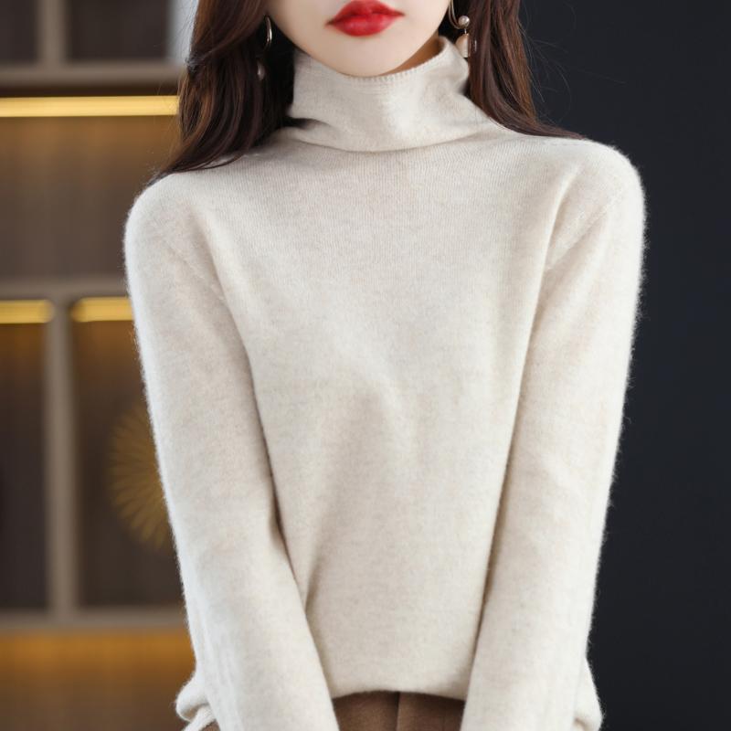 Dámský svetr s rolákem, kašmír Qinghe, 30 % kašmír 70 % vlna, zimní pletený svetr podzimní svetr kašmírový svetr