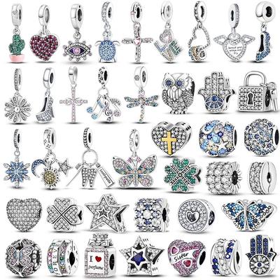 Copper Plated Charms Beads Zircon Pendants Fit Original Bangle Bracelet Making For Woman Jewelry Gift