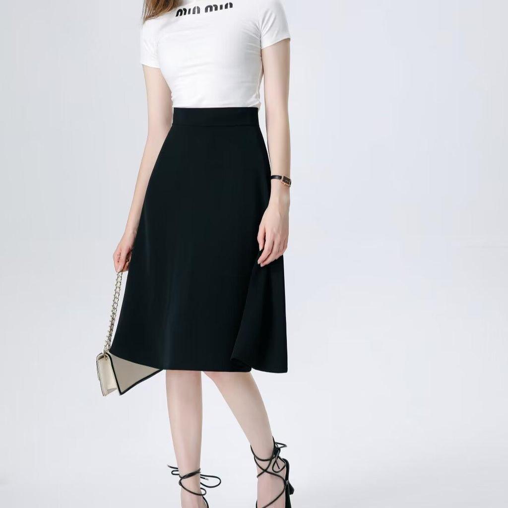 2024 Summer High Waist A-Line Midi Skirt: Ladylike, Slimming & Chic