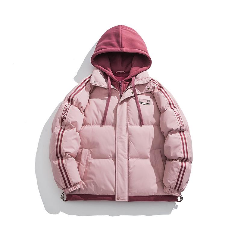 

Women s Color Block Stripe Cotton Jacket - Trendy, Fleece-Lined, Thickened for Autumn/Winter Small рожевий