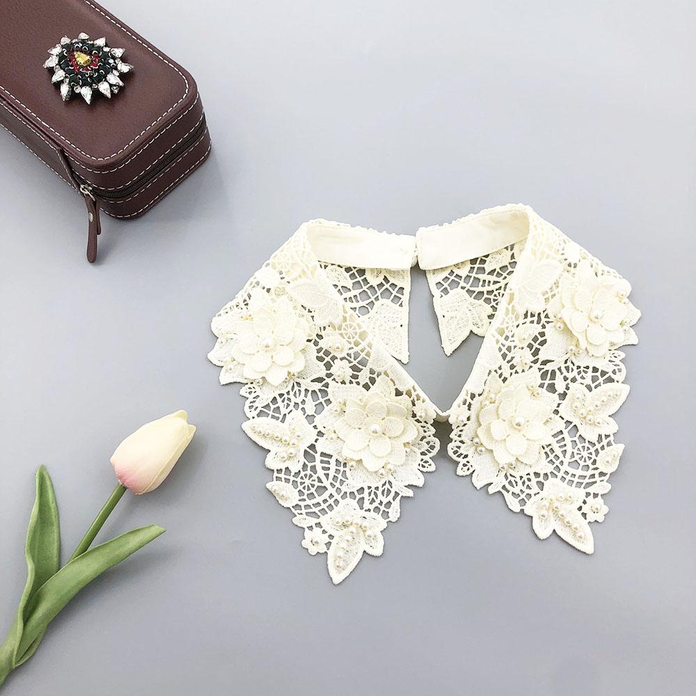 Fashion Multi-Color Hollow Out Lace Beaded Detachable Faux Collar Elegant Knitted Polyester Neck Accessory for Sweaters Shirt