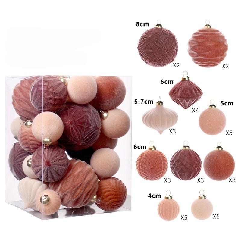 

35Pcs Flocked Christmas Sphere Set Luxury Christmas Household Decoration Short Flocked Balls For Xmas Party Wedding Ornament 4-8cm