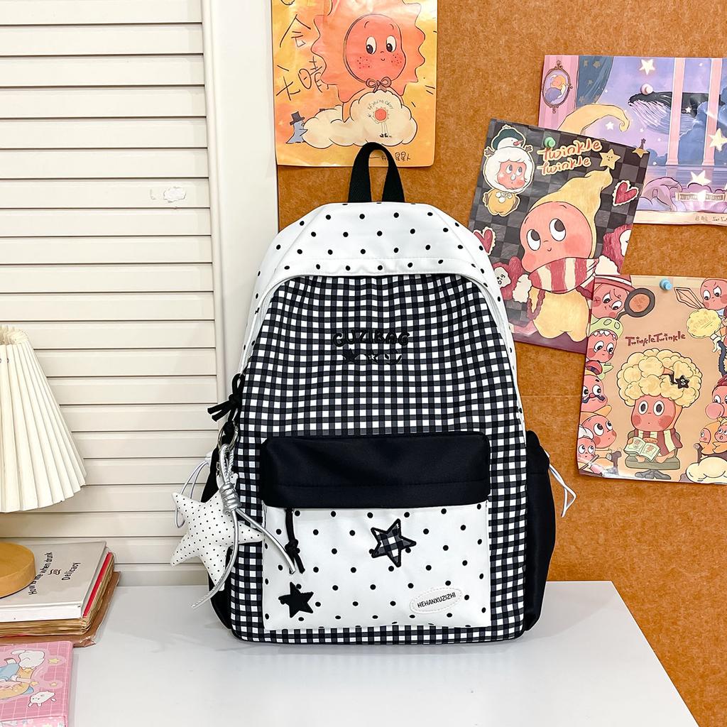 Schoolbag Star Embroidery School Bag Girl Elementary School High Value Lightweight Casual Backpack Junior High School Plaid Backpack