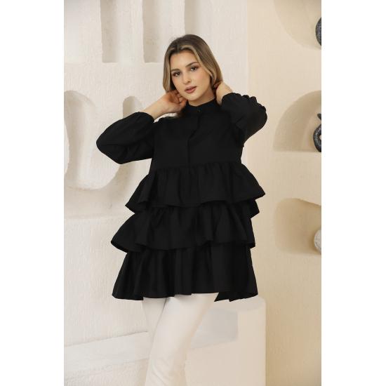 Women's Layered Sleeves Elastic Buttoned Tunic