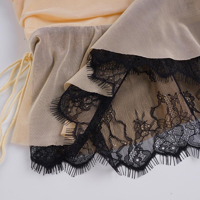 2026 Lace Spaghetti Strap Dress Women Summer Pleated Drawstring Sexy Plunge Mini Dress Slim Hot Girl Club Party Dresses