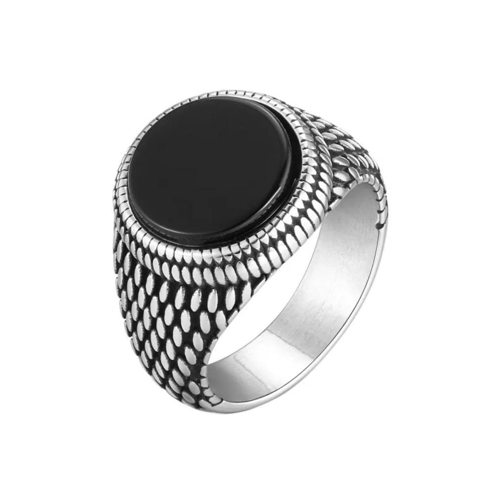 Vintage Stil Rund Ædelsten Turkis Mænds Punk Ring