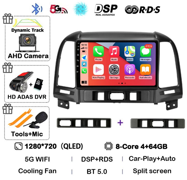 Android 14 Carplay Auto Car Radio For Hyundai Santa Fe 2 2006-2012 4G+WIFI Multimedia Player GPS 2Din Autoradio Stereo Head Unit