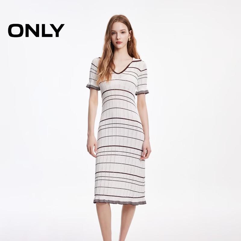 ONLY Women s V-Neck Striped Lace Knit Midi Dress M