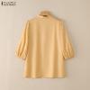 ZANZEA Women Casual V-Neck Loose Print Splice Half Sleeve Blouse