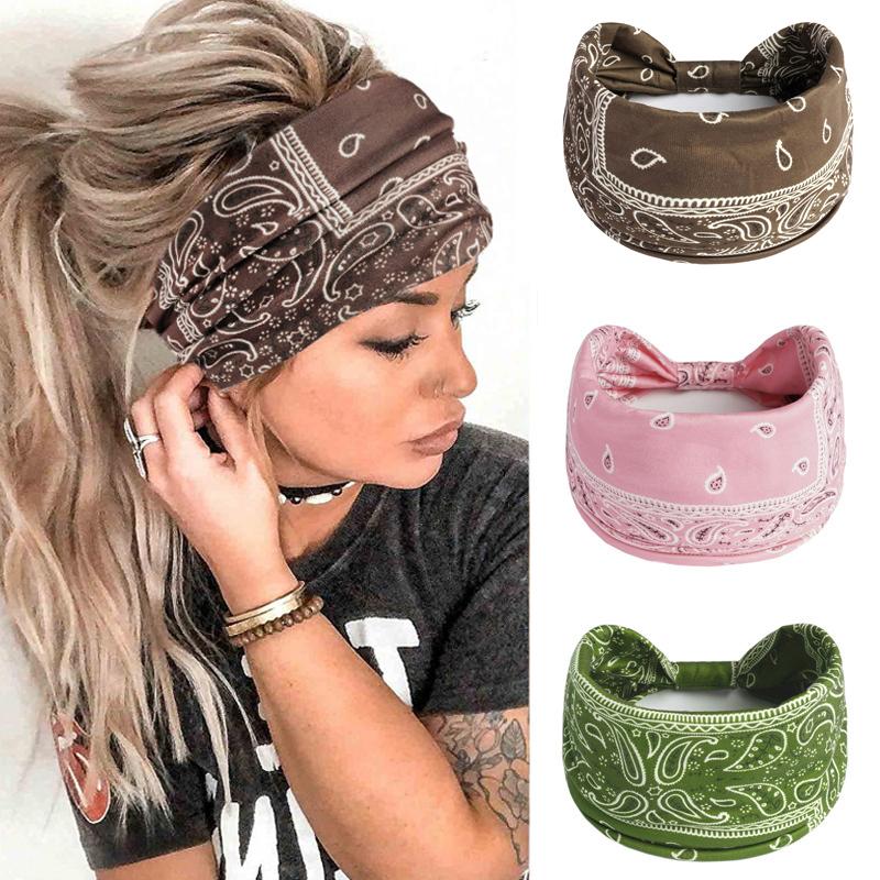 Boho Knot Turbans Yoga Elastic Head Wrap Women Headband Wide Hairbands Headwear Printed Bandanas Fashion Hair Band Accessories