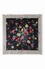 Women' Black Floral Scarf 70X70 - Silky With Geometric Frame