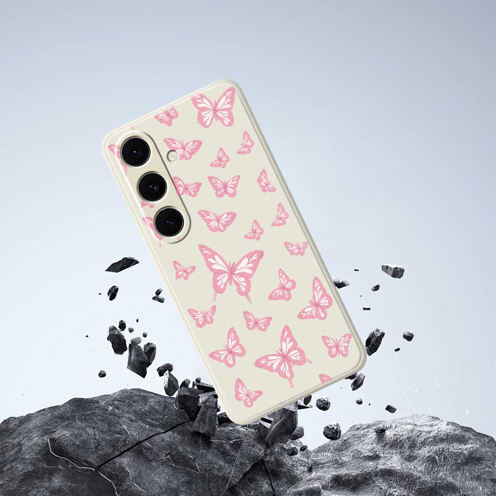 For Samsung Galaxy S24 FE Case Pink Butterflies Pattern Printing Straight Edge TPU Phone Back Cover