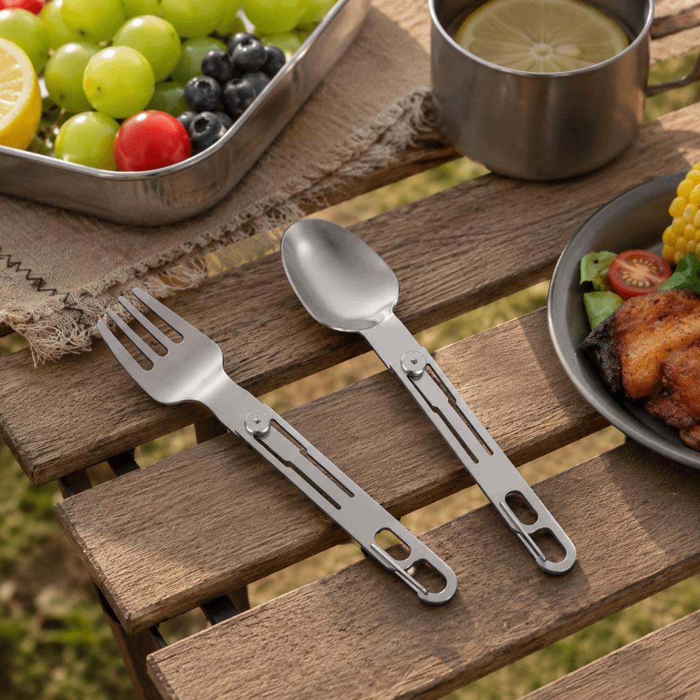Reusable Portable Cutleries Set Stainless Steel Folding Tablewares Travel Folding Spoon Hiking