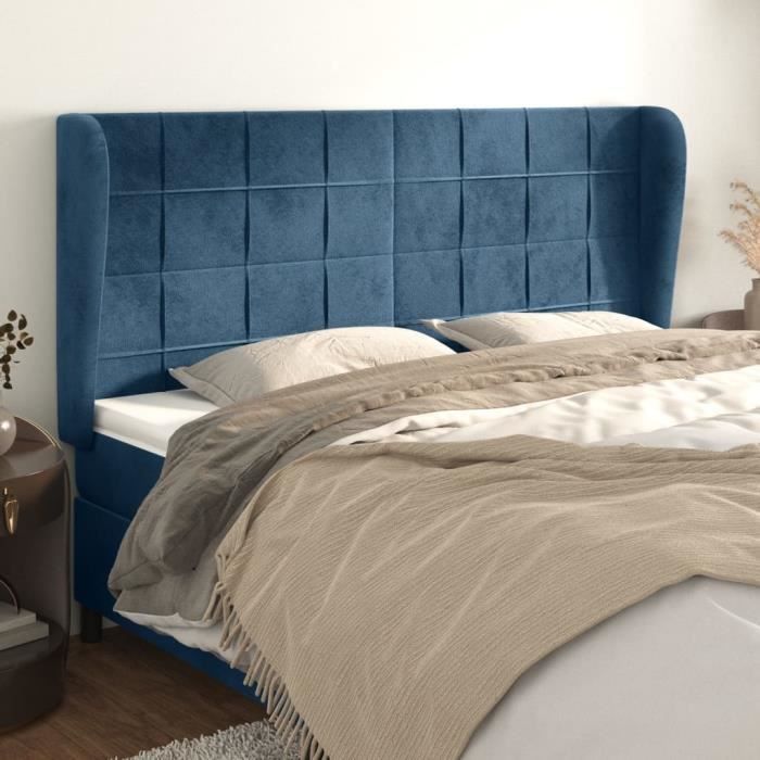 VidaXL Tête de lit avec oreilles Bleu foncé 163x23x118-128 cm Velours3118014