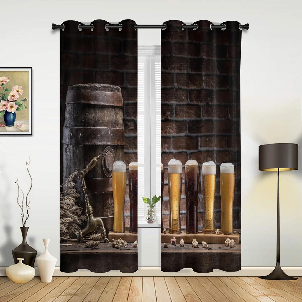 Cask Wine Glass Beer Stone Brick Retro Window Curtains Home Decor Living Room Curtains Kid's Room Cortinas For Kitchen Bedroom