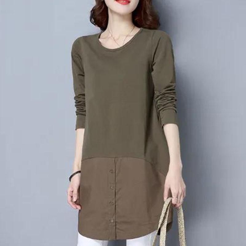 

Женская осенняя футболка, топы, женские повседневные свободные модные пуловеры с круглым вырезом и длинными рукавами, топы с вышивкой L зелёный