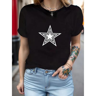 Star Print Loose T-Shirt Versatile Round Neck Short Sleeve Sports Tee Comfortable Women Tops Y2k Top Women Clothing