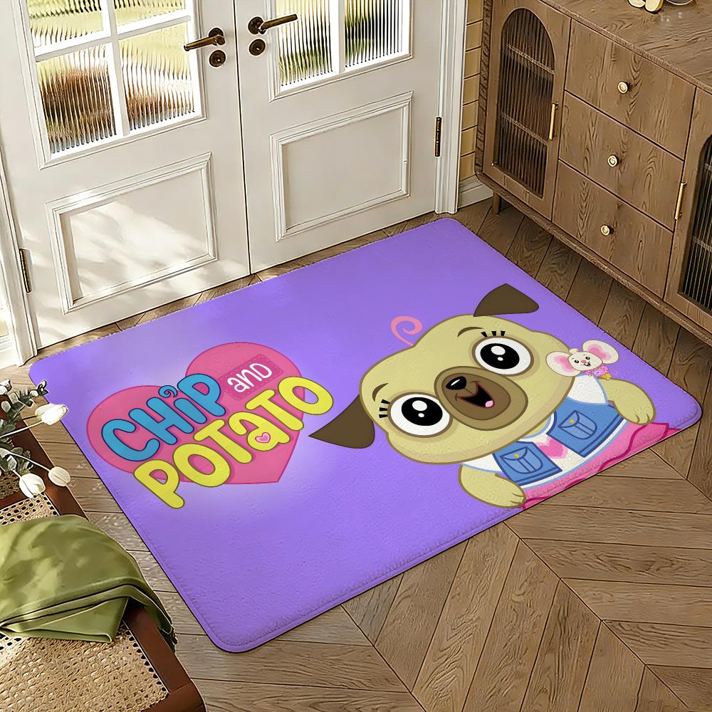 Podložka Chip and Potato Měkká Zesílená Absorpční Protiskluzová Rohožka do Ložnice Obývacího Pokojí Dveřní Rohožka Domácí Dekorace Flanelové Koberce