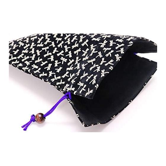 Japanese Goshuincho Case, Inden Leather, Dragonfly, Black, Drawstring Pouch, Japanese Style
