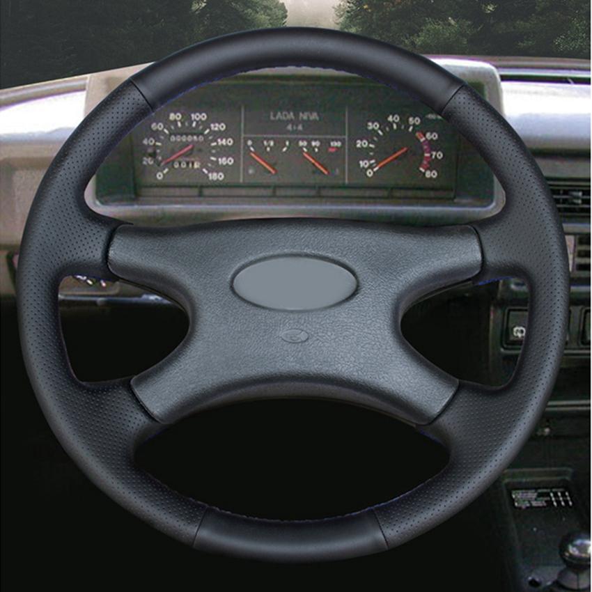 GKMHiR DIY Handgenähtes Schwarzes Kunstleder Lenkradbezug für Lada Niva 2006-2017 2107 1997-2012