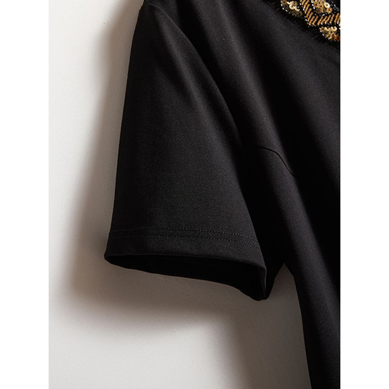 Thousands of Yuan on the Cabinet G Elegant Commuter Women Metal Sequins V-neck Portable Ponte De Roma Anti-Wrinkle Slimming Dress Amoi