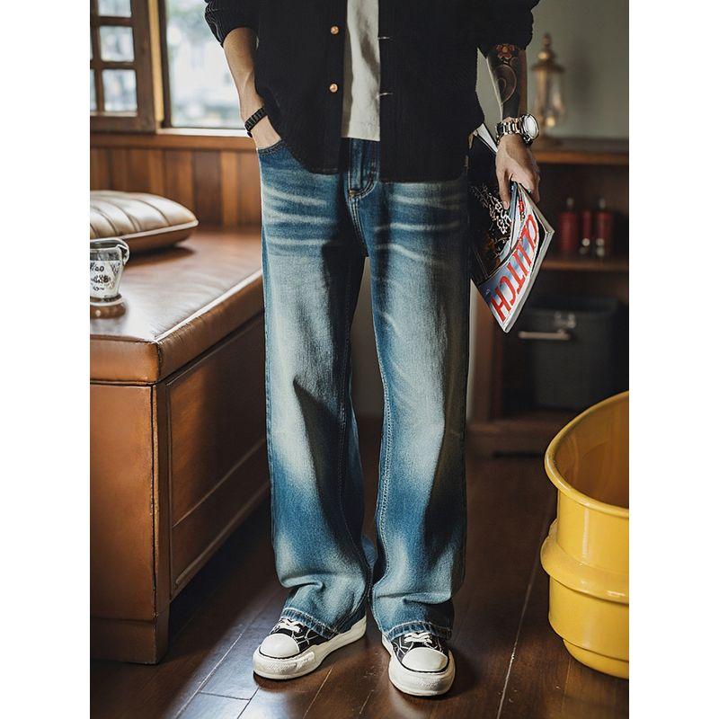 American Retro Heavy-Duty Washed Vintage Straight-Leg Jeans for Men, Spring and Autumn Wide-Leg Pants, Export Men's Casual Long Pants