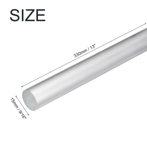 uxcell Aluminum Round Bar 6061 Solid Turning Metal Bar for DIY Craft Tools, 15mm Diameter, 330mm Length, 2 Pieces
