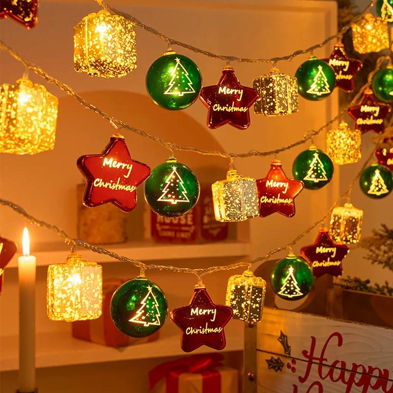 Christmas Light String Santa Cluas Candy Cane Snowman Lamp Xmas Tree Light Strings Hanging Ornaments Merry Christmas Decor 2025