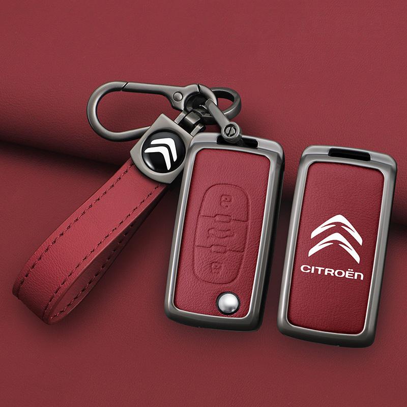 Slitina zinku Kožený Kryt Ochranný Plášť Klíčenka Klíč na Sklápěcí Dálkové Ovládání do Auta odolný odolný Pro Citroen C2 C3 C4 C5 C6 Xsara Berlingo