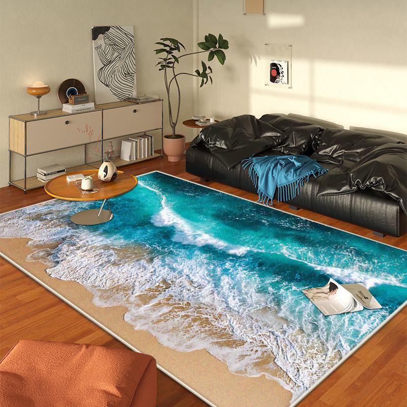 

Modern 3D Style Beach Pattern Large Living Room Rug Non-slip Easy Cleaning Dining Room Decor Carpet Soft Sofa Table Mat Flannel 60*90cm