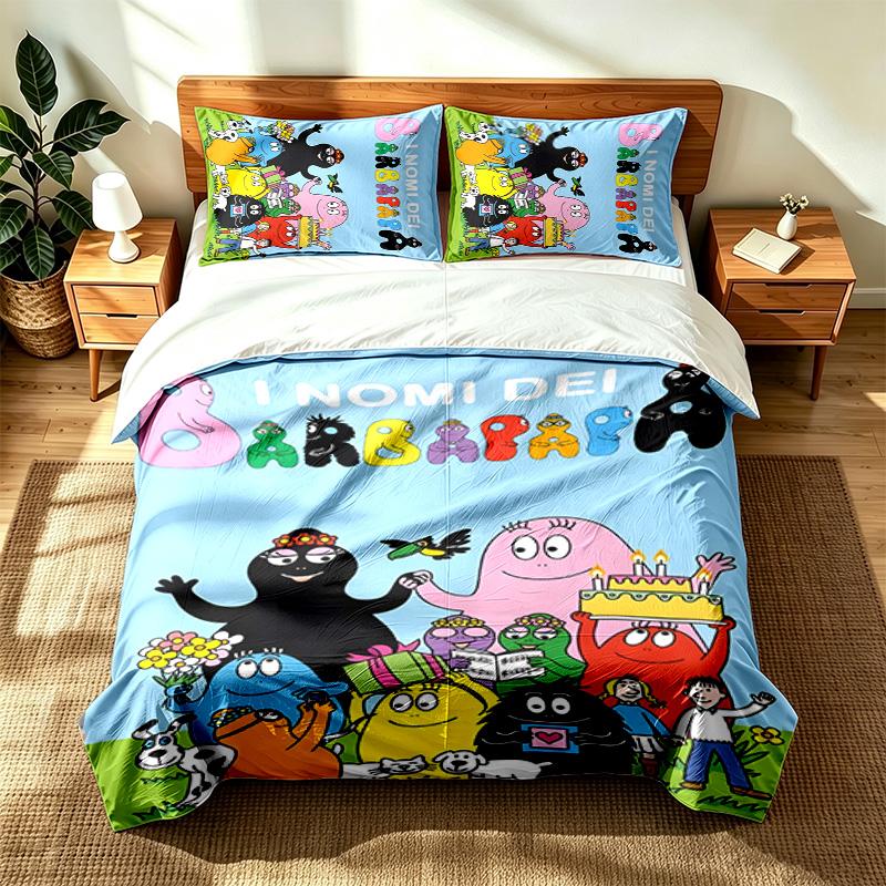 Les Barbapapa (1) 3pc Set Suitable for Master Bedrooms Soft and Comfortable an Ideal Gift for Family and Friends Includes One Duvet Cover and Two Pill