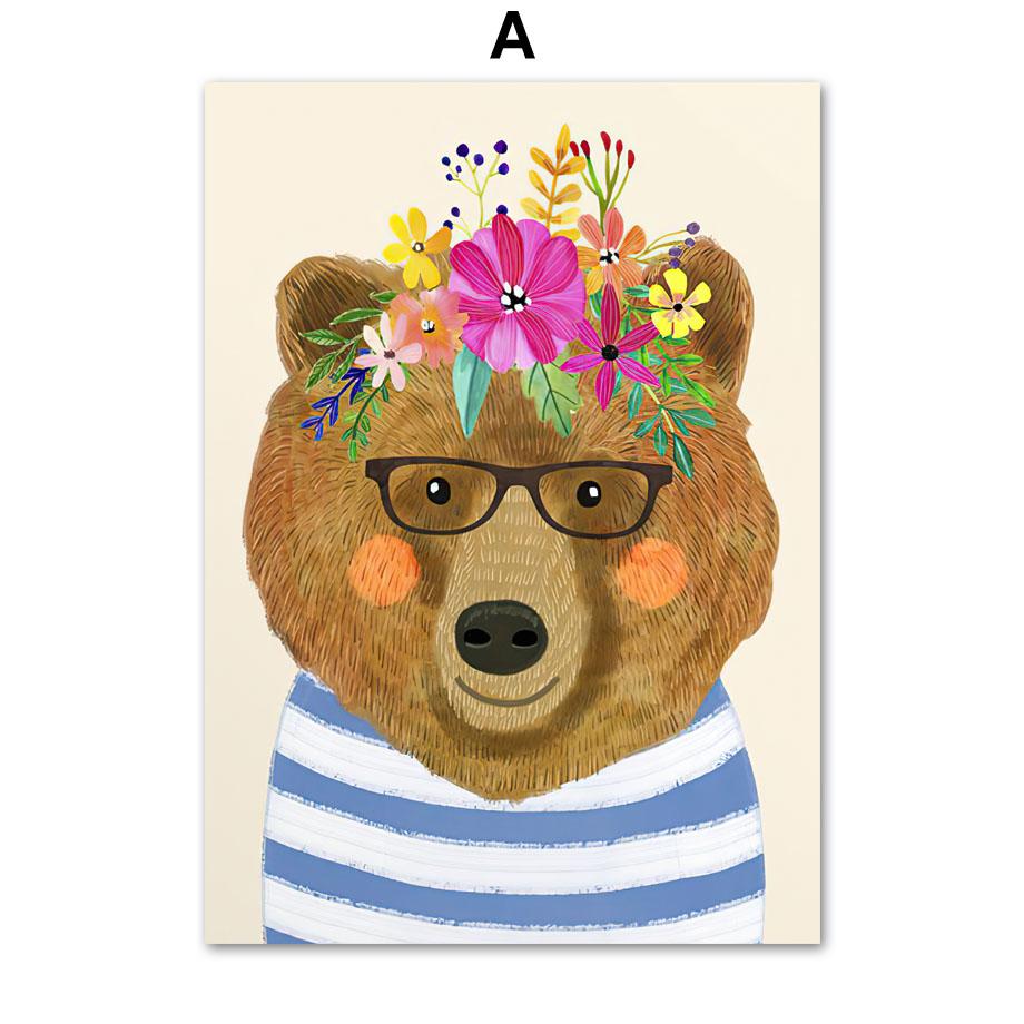 Медведь, кошка, гепард, панда, слон, кролик, цветы, настенная живопись на холсте, постеры на скандинавскую тему и принты, настенные панно, декор для детской комнаты 21x30cm No Framed