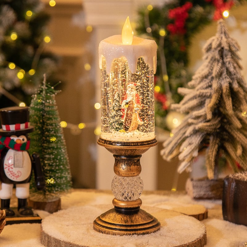 Christmas Water-Filled Candle Lamp - Crystal Glitter Holiday Decor with Safe LED Lights, Festive Table Centerpiece