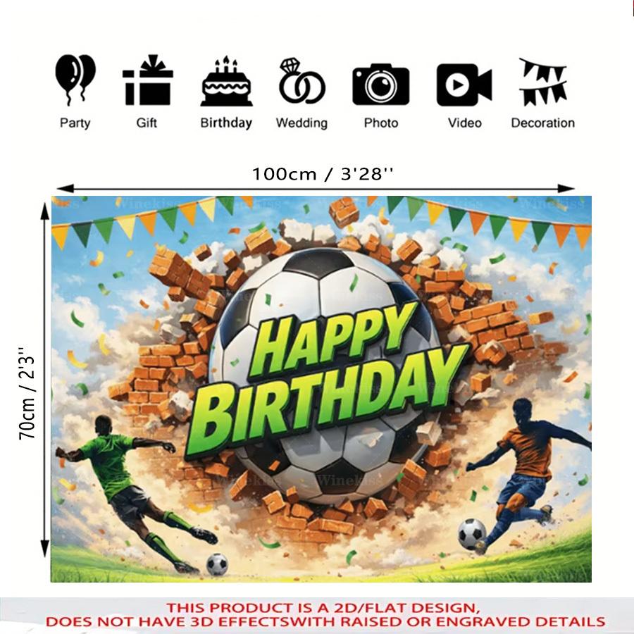 1pc 2D Flat Soccer Theme Happy Birthday Backdrop Banner Soccer Pattern Party Decor For Garden Patio Outdoor Indoor Party Celebration Decor
