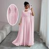 Women Pink Choker Neck Cape Sleeves Maxi Dress Elegant Evening Party Gown