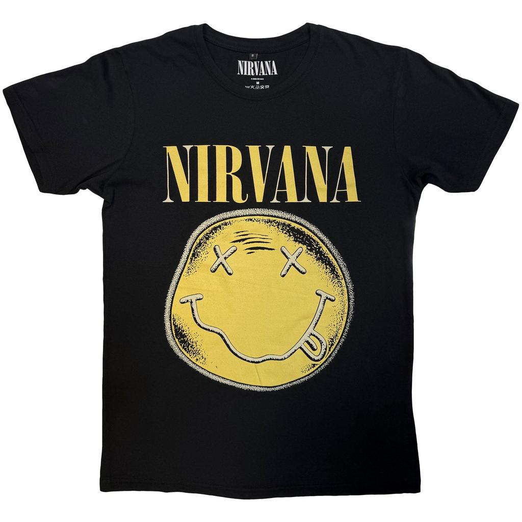 Nirvana Carbon Tshirt Happy Face Infill Distressed Black Official New