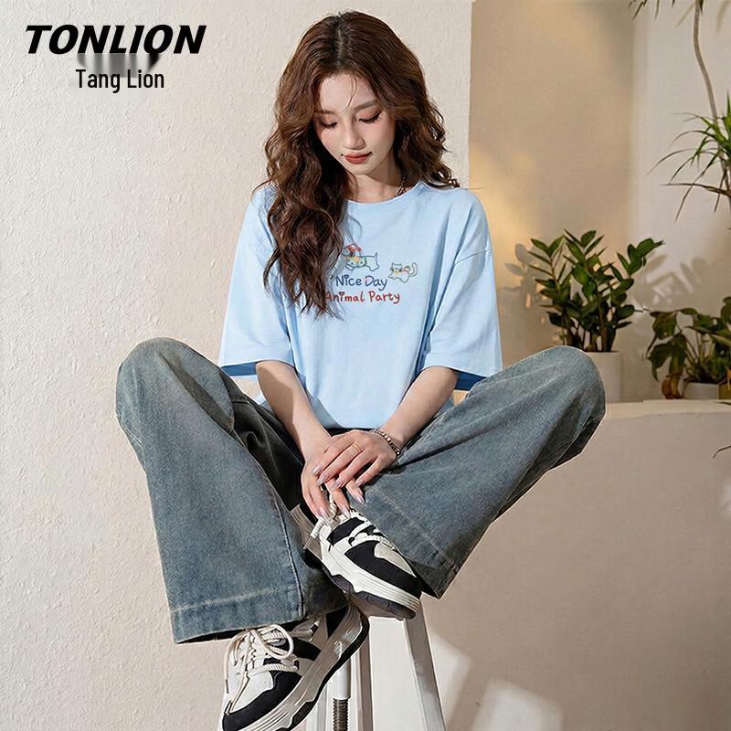 TonLion Women s Cartoon Print Short Sleeve T-Shirt L