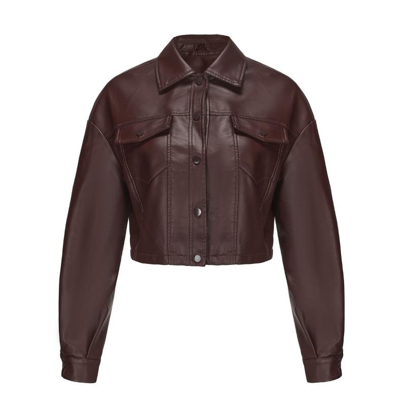 Spring and Autumn new loose casual leather jacket women's long-sleeved single-breasted women's short jacket lapel fashion