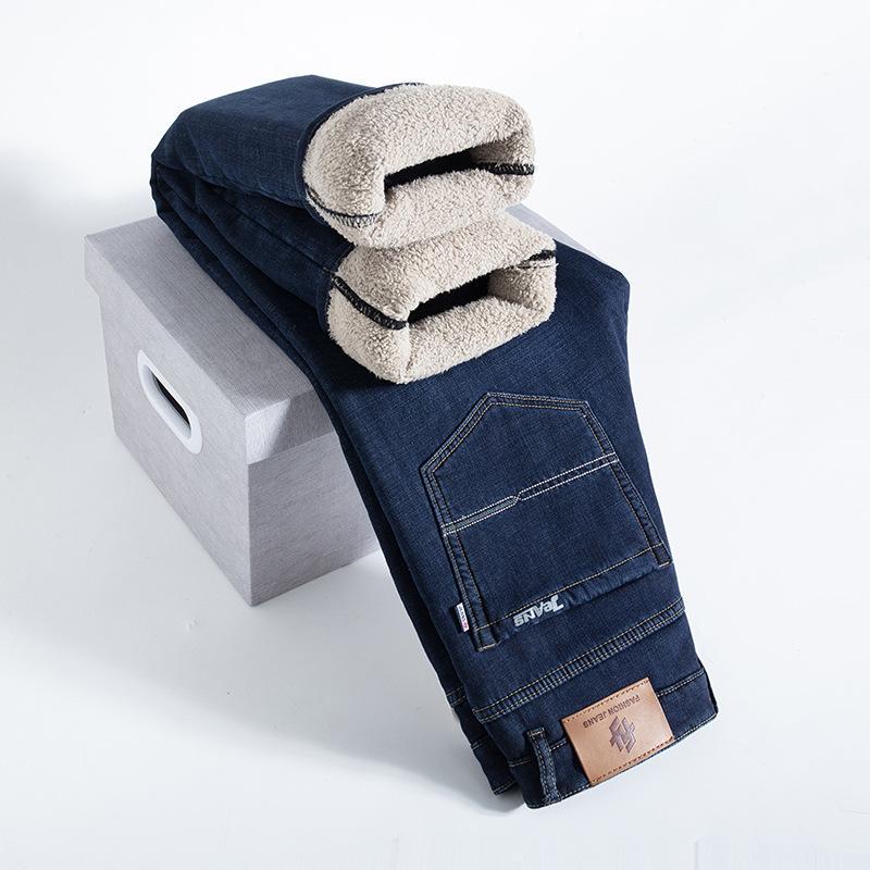 Men's Plus Size Warm Velvet-Lined Denim Pants - Loose, Straight, Winter Casual Wear