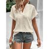 Summer New Casual Hollow Jacquard V-neck Loose Short Sleeved Shirt Women Fashionable Comfortable Soft Solid Color T-shirt