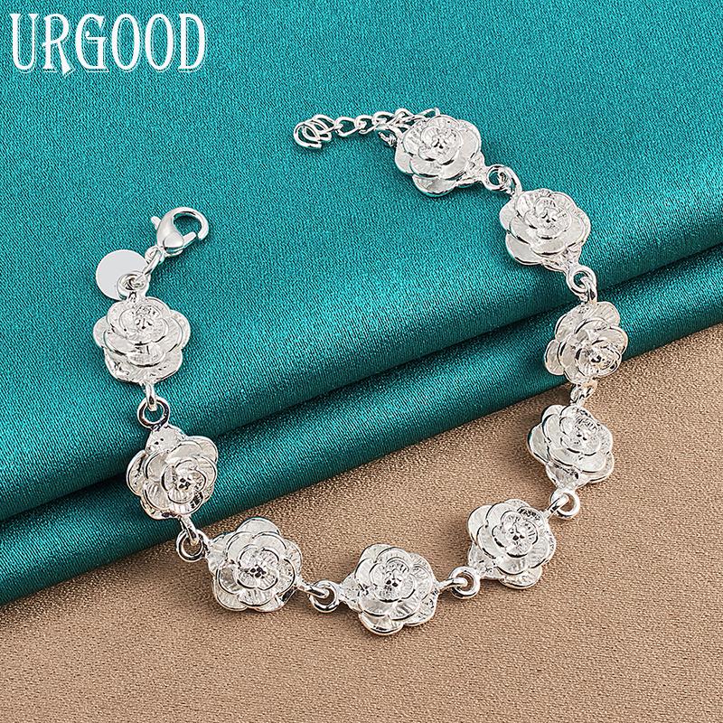 925 Sterling Silver Romantic Rose Bracelet Party Gift Beautiful Jewelry