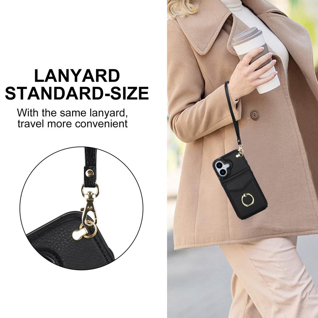 For iPhone 17 Case Leather + TPU Accordion Card Bag Phone Cover with Ring Kickstand