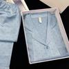 Ice Silk Women's Heart Jacquard Pajama Set - Long Sleeve & Pants