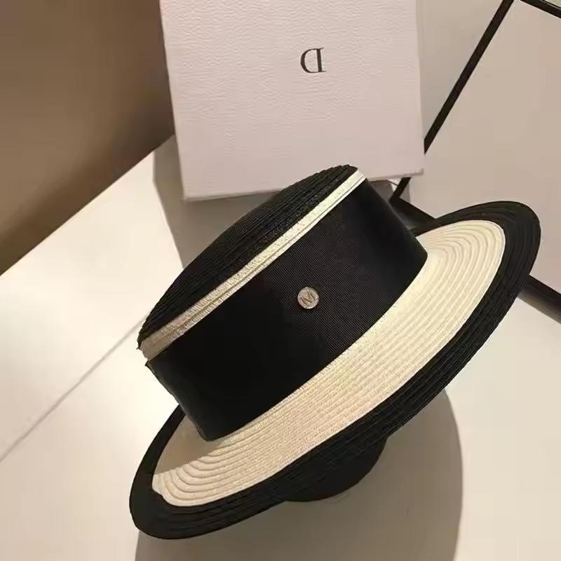 

Женская Солнцезащитная Шляпа Черно-Белого Цвета Шляпа Соломенная С Плоским Верхом M Британская Мода Французская Элегантная Шляпа