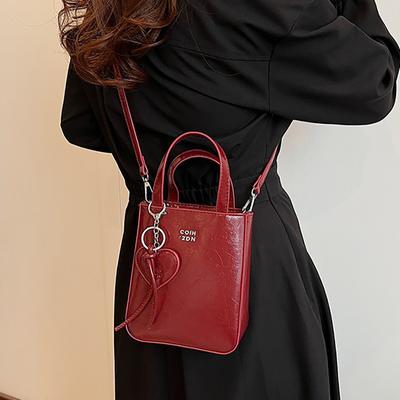 Lässige Bucket-Handtasche für Damen, PU-Leder, Mini-Umhängetasche, Damen-Crossbody-Tasche, rot, neuer Trend