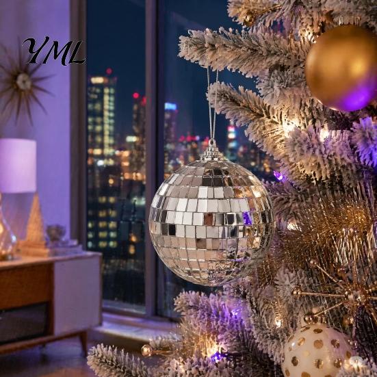 Reflective Disco Ball Decor for Car Rearview Mirror 6 Pcs Mini Silver Balls, Hanging Ornaments, Shiny Wedding Reception Decoration with Rope