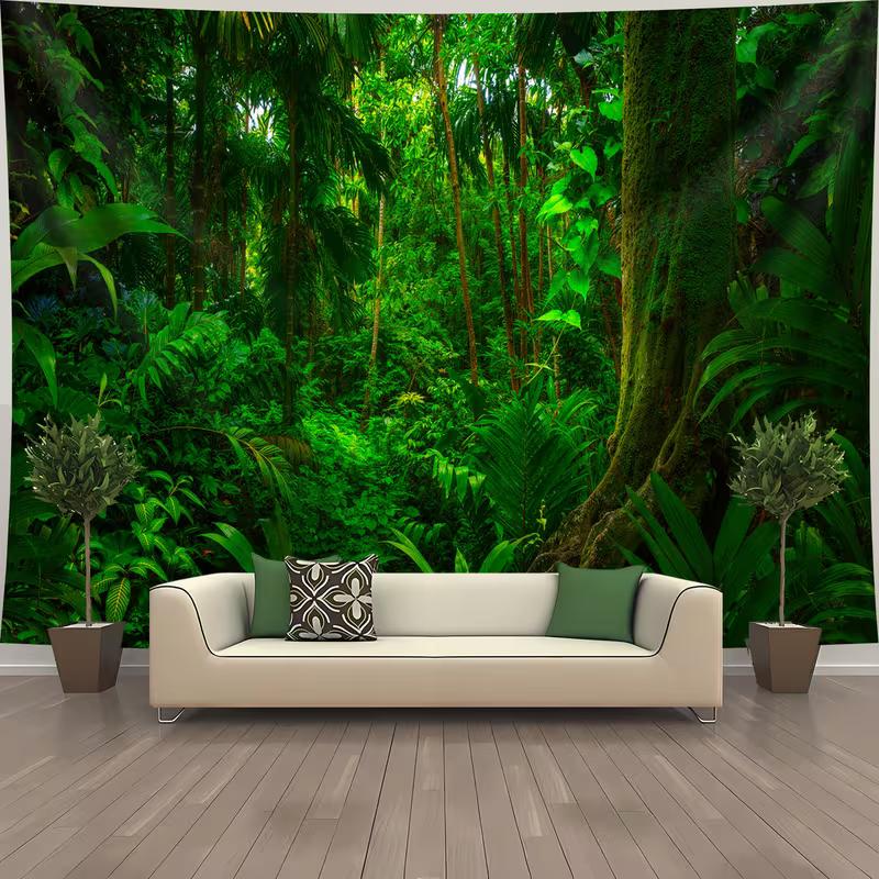 

2D Exotic Jungle Tapestry Tropical Forest with Mossy Trees Wall Background Cloth 47.2x31.5inch/120*80cm