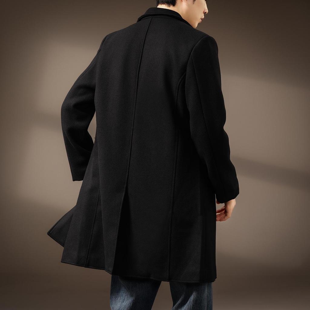 Men's Wool Tweed Mid-Length Suit Collar Windbreaker - British Style Autumn/Winter Coat