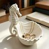 Elegant Jewelry Storage Tray Holder, Seahorse Shape Tray, with Wave Shell Bathroom Countertop Organizer Groove Design, for Rings Necklaces Earrings